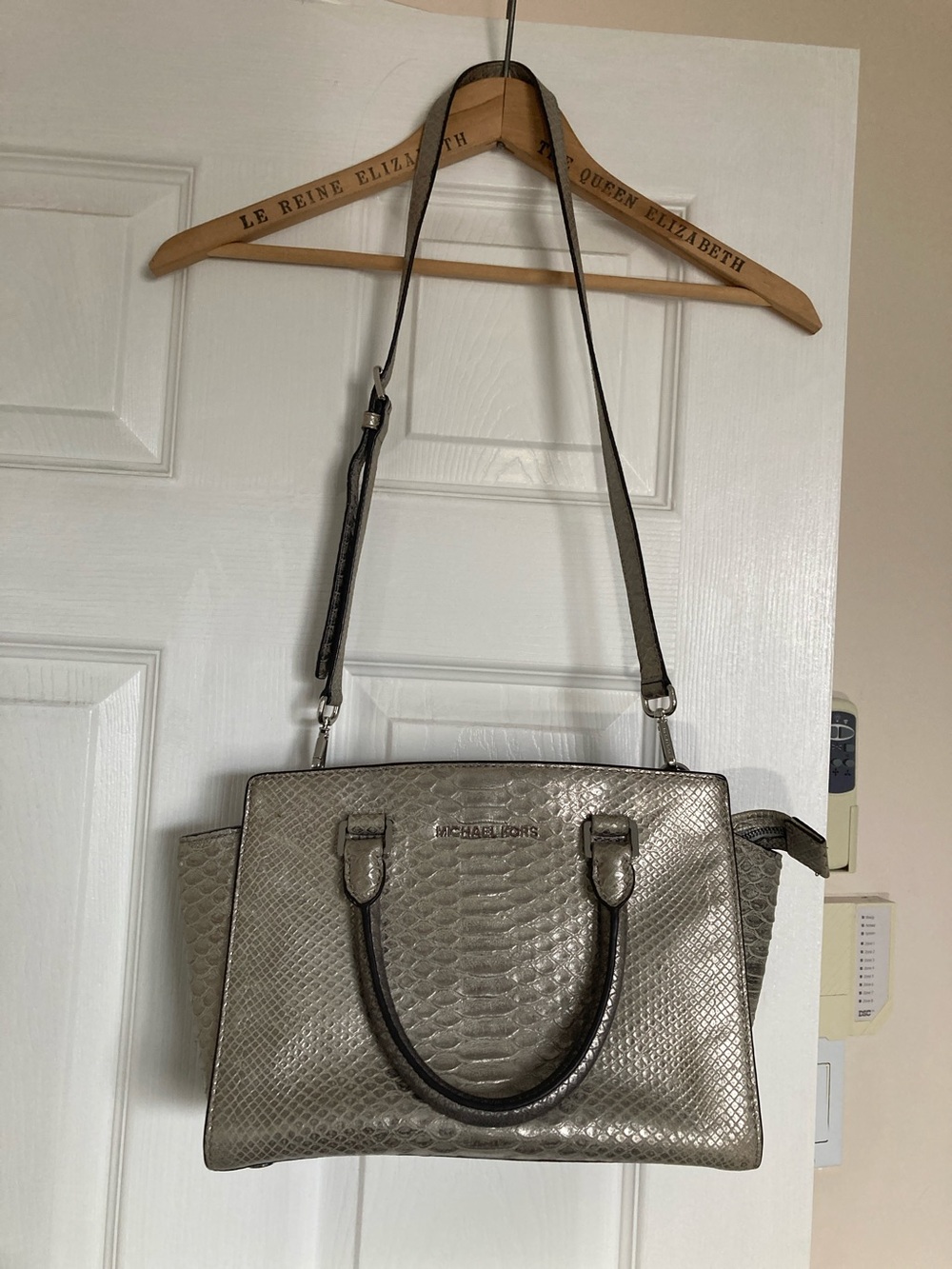 Michael Kors Metallic Silver Snake-Embossed Satchel